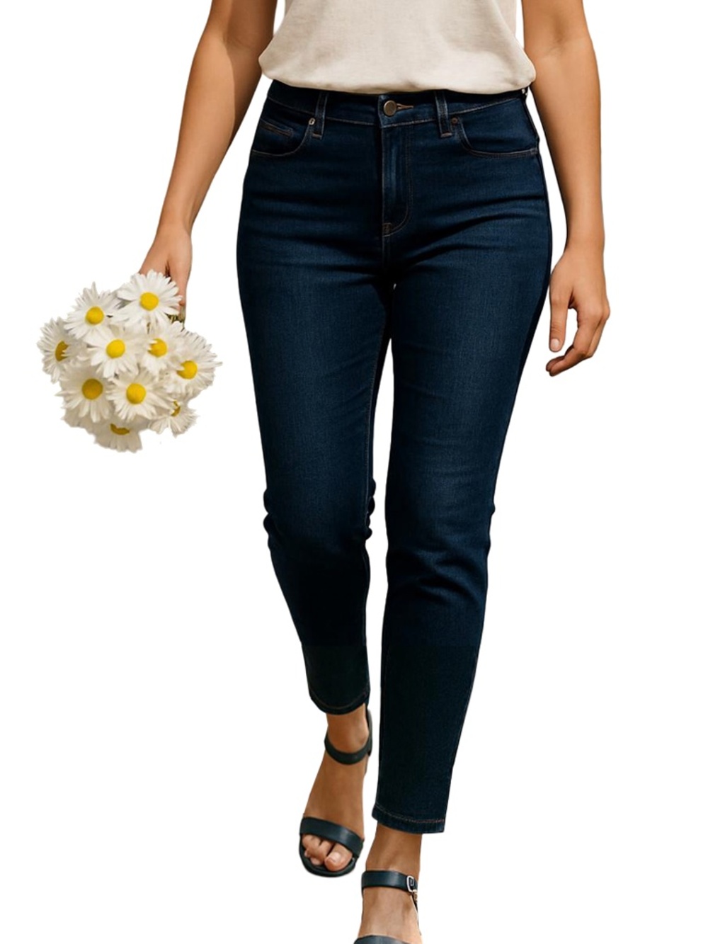 Everlane Mid-Rise Skinny Jeans Pant Ankle Length Cropped Dark Wash Blue Denim